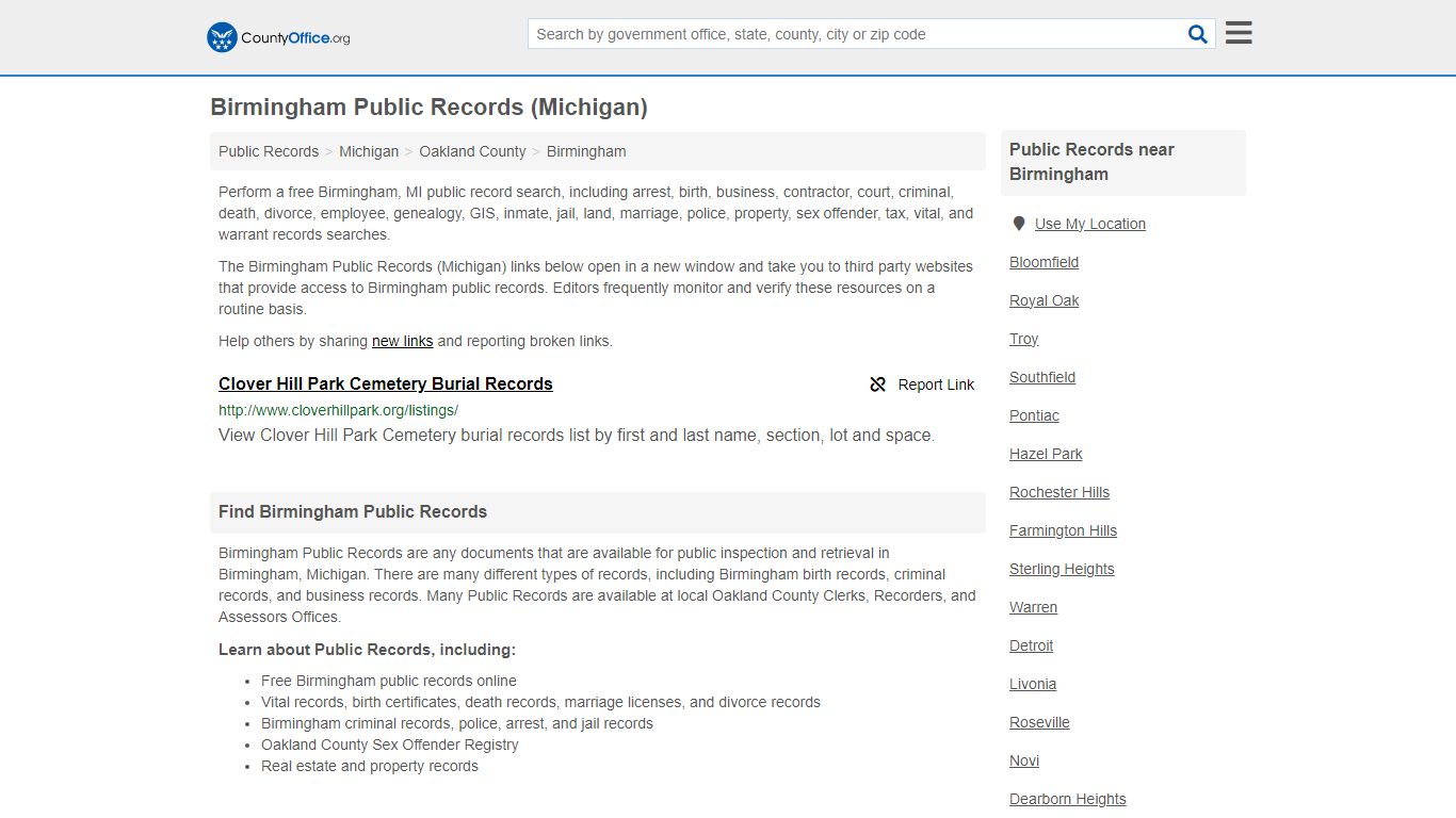 Public Records - Birmingham, MI (Business, Criminal, GIS, Property ...